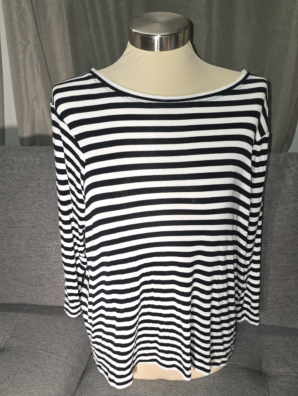 CAbi Black & White Striped Long-Sleeve Top